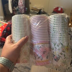 Floral Party Cups Set - Pink, Yellow, Green